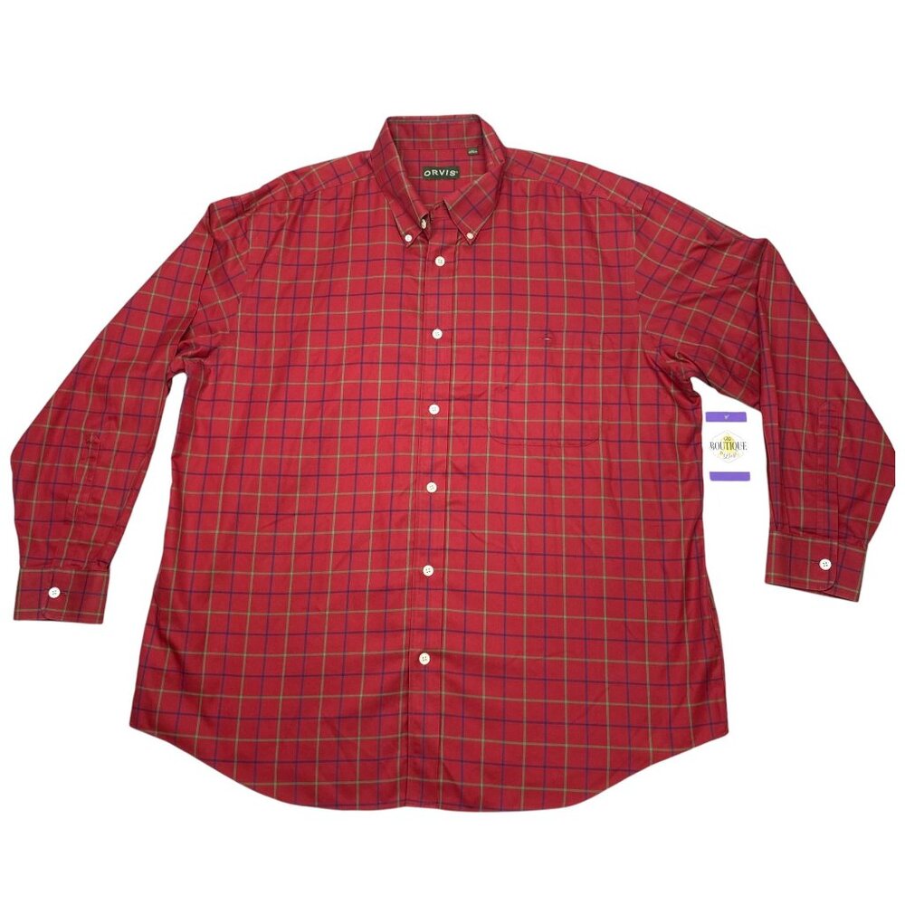 Orvis XXL Red Green Plaid Long Sleeve Button Up Shirt Indie Rugged Lumberjack